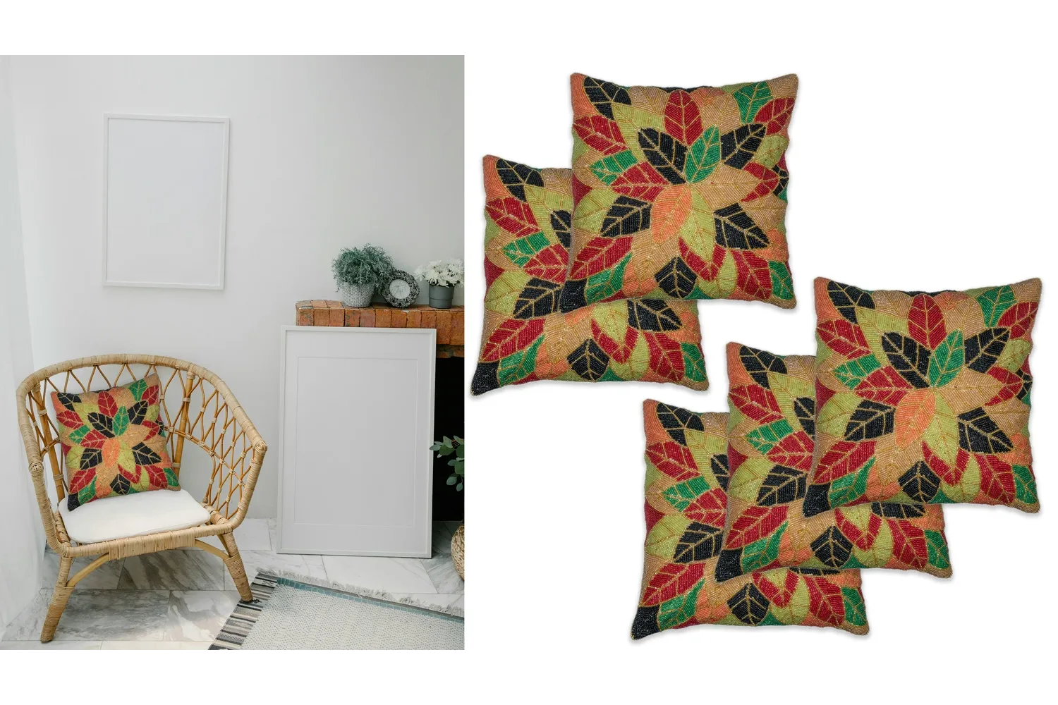 Multicolor Petals Cushion Covers Set Of Five Multicolor Petals Cushion Covers Set Of Five