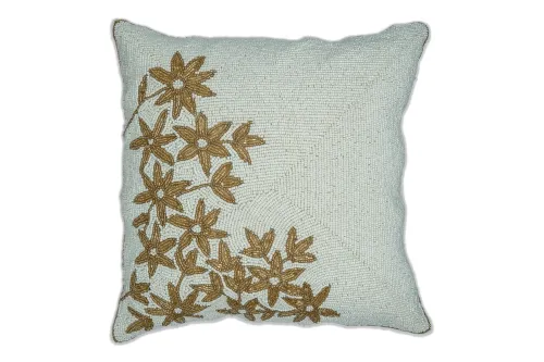 Milky Golden Flower Cushion Cover Set Of Five