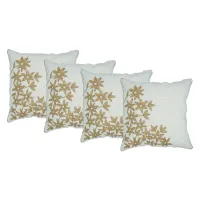 Milky Golden Flower Cushion Cover Set Of Five