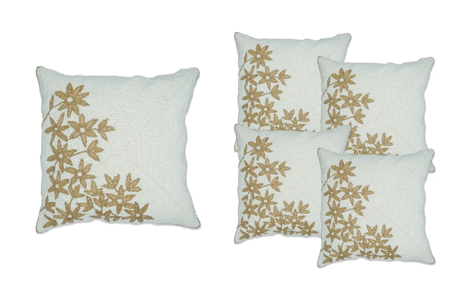 Milky Golden Flower Cushion Cover Set Of Five Milky Golden Flower Cushion Cover Set Of Five