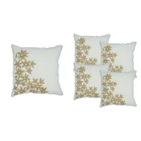 Milky Golden Flower Cushion Cover Set Of Five