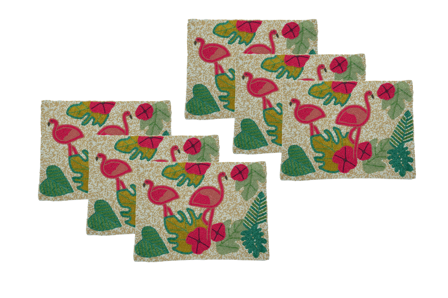 Flamingo Beaded Set Of Six Mats Flamingo Beaded Set Of Six Mats