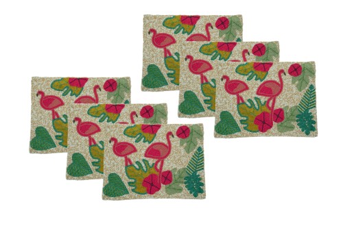 Flamingo Beaded Set Of Six Mats
