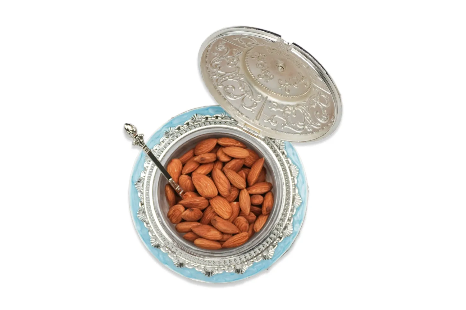 Carved Metal Blue Dryfruits/Mukhwas Box Carved Metal Blue Dryfruits/Mukhwas Box