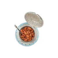 Carved Metal Blue Dryfruits/Mukhwas Box
