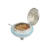Carved Metal Blue Dryfruits/Mukhwas Box